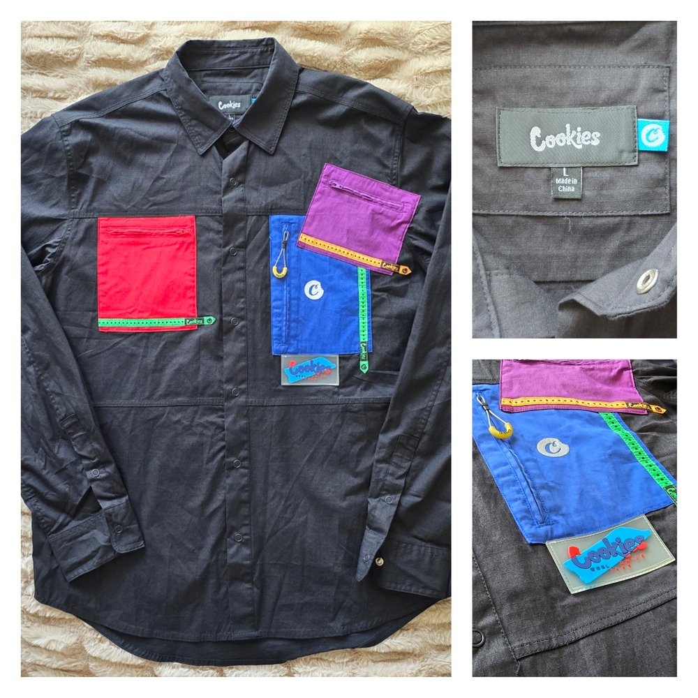 Cookies All Conditions Shirt Men's Size Large Black Long Sleeve Button Up